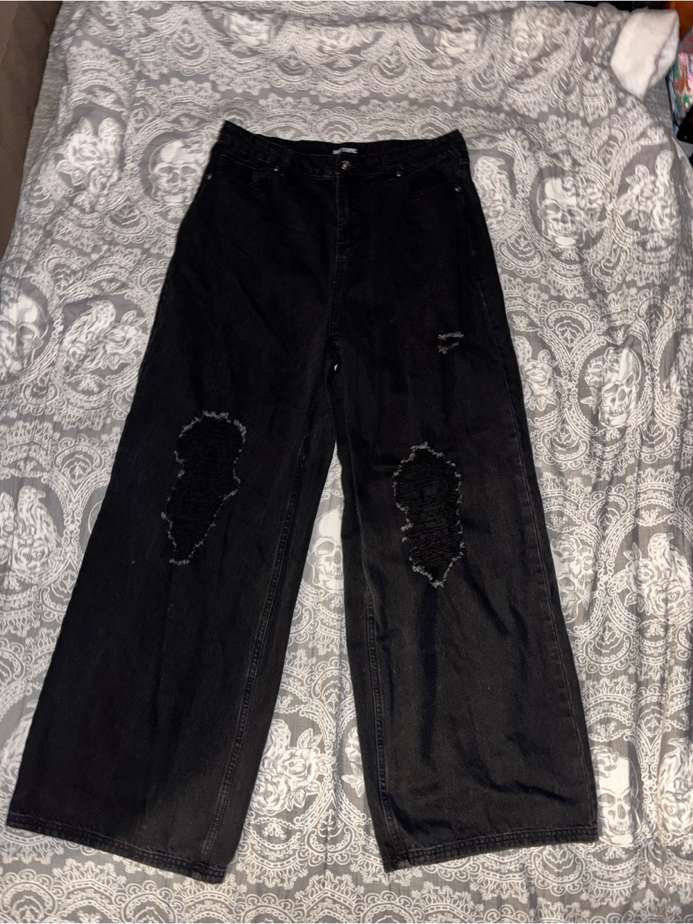 Hot Topic Black Distressed Wide-Leg Jeans